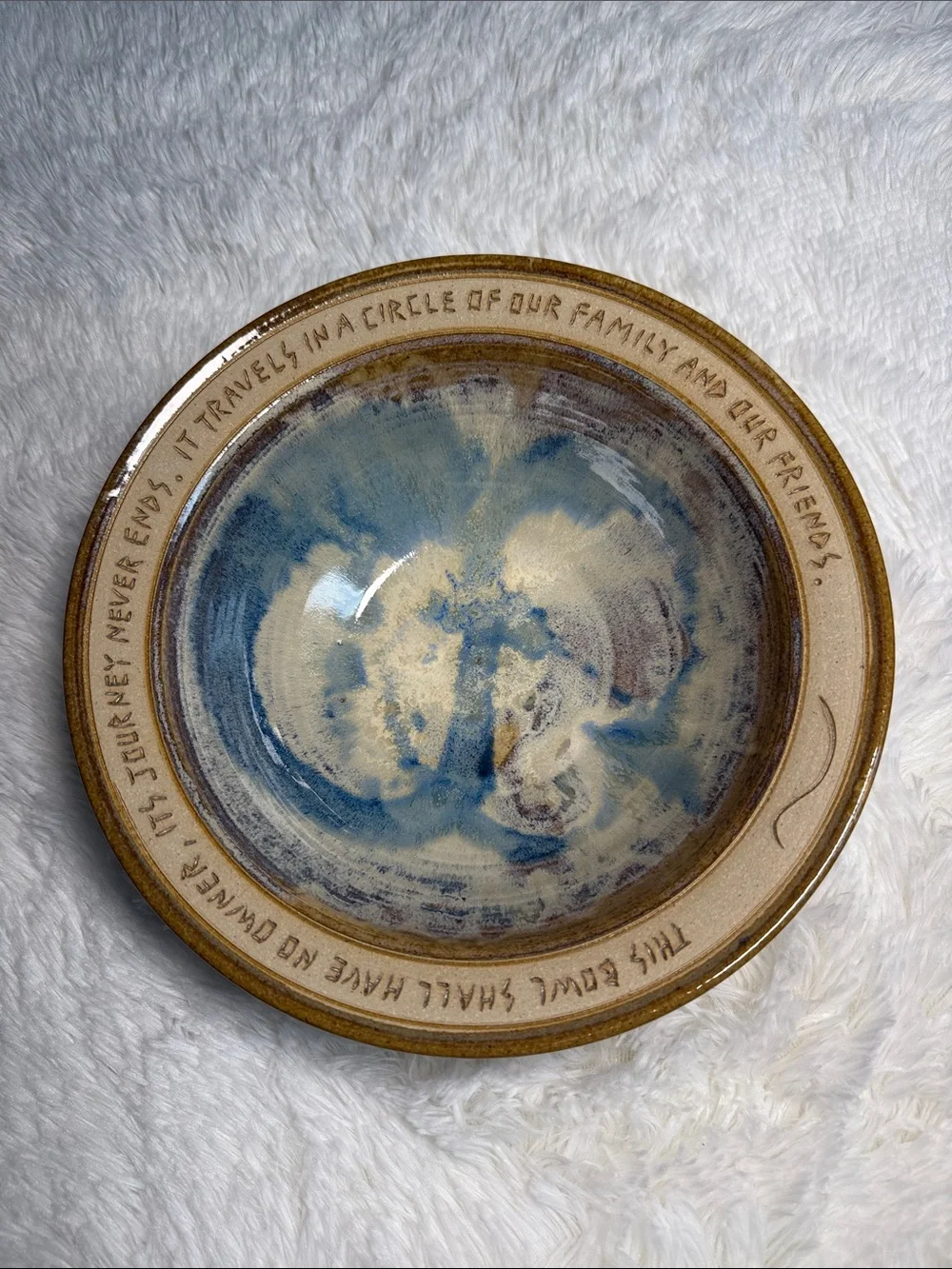 Signed Studio Art Pottery Bowl Handmade Family Friends Journey Quote Ceramic